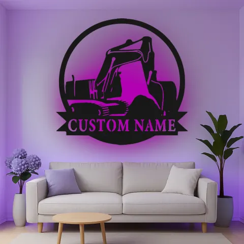 Vista alternativa di Insegna in metallo LED personalizzata per escavatore - Regalo di costruzione per lui - Decorazione per garage o laboratorio 1