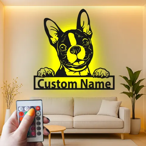 Vista alternativa de Decoración mural LED de metal de bulldog francés | Cartel personalizado con nombre de perro | Regalo personalizado para amantes de las mascotas | Decoración moderna para el hogar