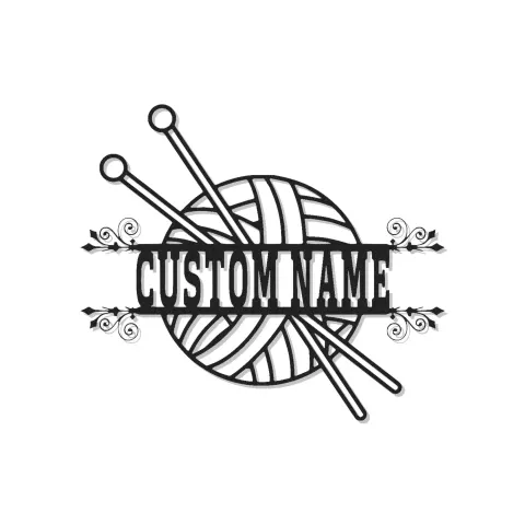 Personalisierte Stricker-Namensschild | LED-Metall-Wandkunst für Bastelräume | Individuelle Wolle & Nadeln Dekor