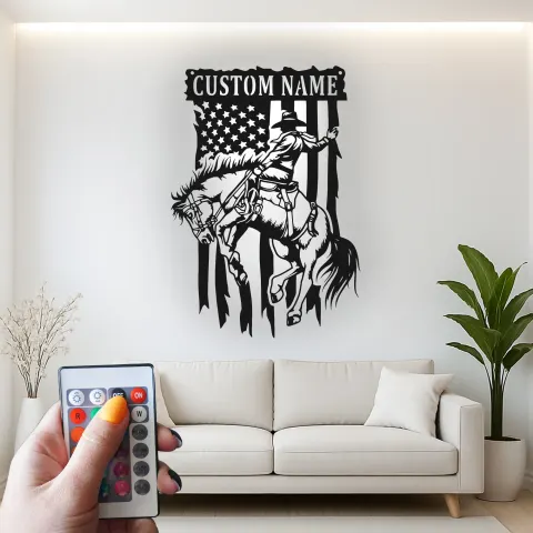 Vista alternativa di Insegna in metallo LED personalizzata Cowboy Rodeo Decorazione Regalo per Lui Man Cave o Decorazione Bar Rustica