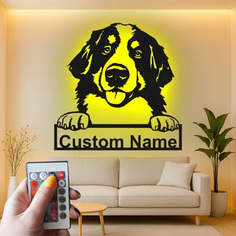 Personalisierte LED-Beleuchtung Metall-Wandkunst für Berner Sennenhund – Geschenk für Hundeliebhaber alternative Ansicht
