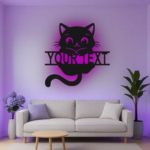 Vue alternative de Décoration murale en métal personnalisée en forme de silhouette de chat avec rétroéclairage LED - Cadeau pour les amoureux des chats - Décor de chambre ou de salon 2