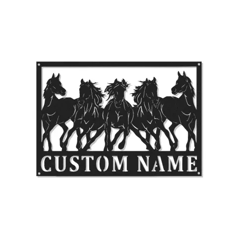 Panneau personnalisé avec nom de cheval | Décoration murale LED en métal pour ranch et décor équestre | Chevaux au galop personnalisés