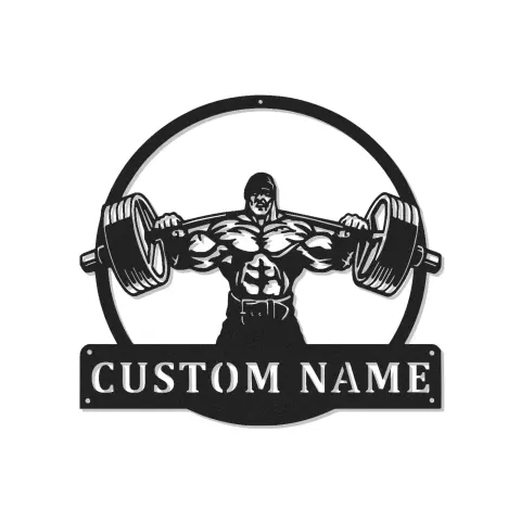 Insegna in metallo personalizzata con luce LED Bodybuilder Weightlifting decorazione per palestra regalo per appassionati di fitness accentuazione muro palestra