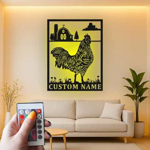 Vue alternative de Décoration murale en métal personnalisée avec lumière LED de poulet fermier