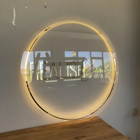 Custom LED Backlit Round Acrylic Business Sign | Personalized 3D Logo | Premium Office & Salon Wall Decor alternate view