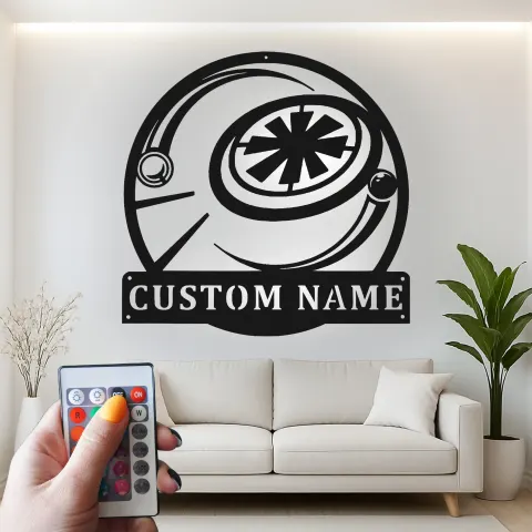 Vue alternative de Décoration murale en métal personnalisée de vaisseau spatial Sci-Fi avec rétroéclairage LED - Cadeau pour les passionnés de l'espace et décoration de salle de jeux