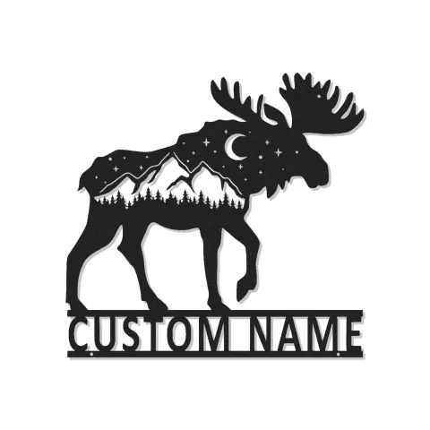 Personalized Moose Metal Wall Art | LED Wildlife Sign | Custom Name Cabin Decor | Rustic Mountain Hunter Gift