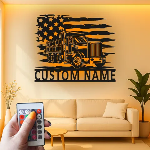 Vista alternativa di Insegna in metallo LED a forma di camion ribaltabile personalizzata - Regalo per appassionati di camion - Decorazione per garage o man cave