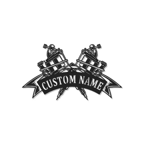 Custom Tattoo Machine LED Sign | Personalized Metal Wall Art for Tattoo Studios | Backlit Ink Gun Decor
