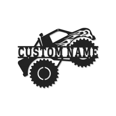 Cartel LED personalizado de monster truck | Decoración mural de metal con nombre personalizado | Decoración para garaje, cueva de hombre y regalo para amantes de los camiones