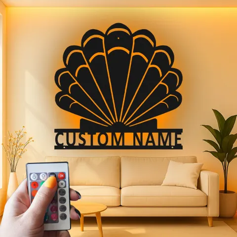 Vista alternativa di Insegna LED a forma di conchiglia personalizzata | Arte murale in metallo personalizzata | Decorazione nautica per casa al mare | Regalo per casa costiera