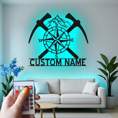 Personalisiertes Bergkompass Metall-Schild | LED Licht für Wanderer | Wandkunst für Outdoor-Entdecker im Büro & Zuhause alternative Ansicht