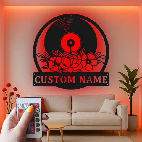 Vue alternative de Décoration murale en métal personnalisée avec rétroéclairage LED en forme de disque vinyle pour les amoureux de la musique 1