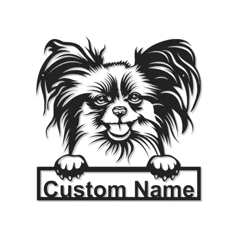 Arte Murale in Metallo LED con Cane Papillon | Insegna Personalizzata per Nome di Animale Domestico | Regalo per Mamma di Cane | Decorazione Moderna per Soggiorno