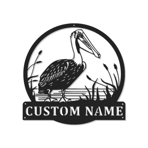 Personalisierte Pelikan LED Metallschild | Küsten-Wandkunst Silhouette | Strandhaus Dekor | Geschenk für das Seehaus