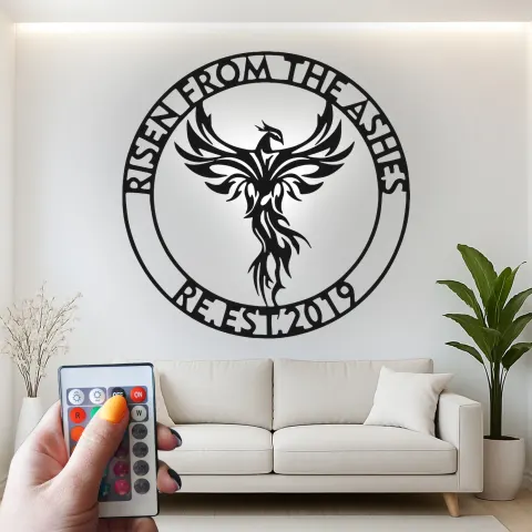 Vista alternativa di Insegna in Metallo LED Phoenix Rising | Insegna Personalizzata per Logo Aziendale | Decorazione Ispiratrice per Uffici e Studi per Imprenditori | Risorto dalle Ceneri