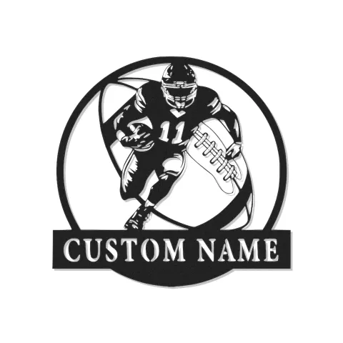 Insegna in metallo personalizzata per giocatore di football | Arte murale LED personalizzata | Decorazione con nome atleta per man cave e regalo per tifosi