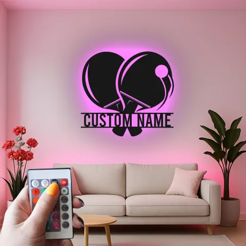 Personalisiertes Tischtennis Schläger Schild | LED Metall Wandkunst | Individuelles Tischtennis Geschenk | Dekoration für Spielzimmer alternative Ansicht