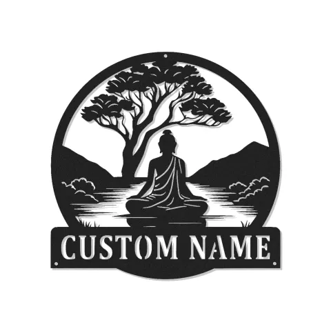 Décoration murale en métal personnalisée avec Bouddha méditant et rétroéclairage LED - Cadeau zen pour amateurs de yoga