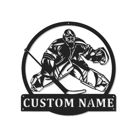 Cartel LED de portero de hockey personalizado | Decoración mural de metal personalizada para sala de juegos | Regalo para jugador de hockey sobre hielo | Decoración para cueva del hombre
