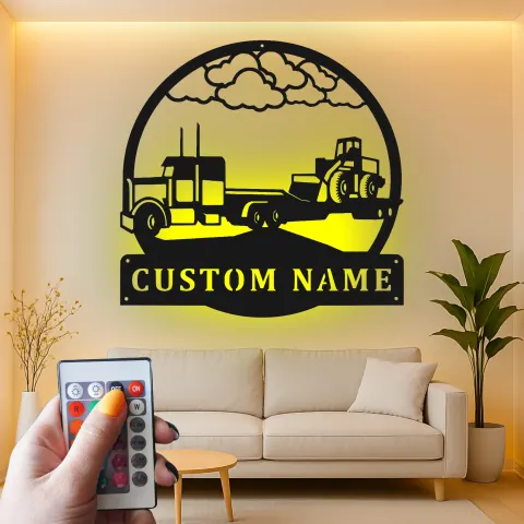 Individuelles Semi-Truck Metallkunst | Personalisierte LED Namensschild für Trucker | Bauernhaus & Industrielle Wanddekoration | Geschenk für Fahrer alternative Ansicht