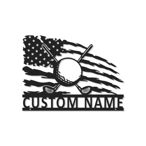 Insegna da golf personalizzata con LED | Insegna in metallo personalizzata per man cave | Regalo patriottico per golfista | Decorazione sportiva con bandiera americana