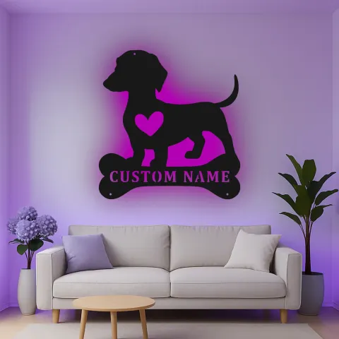 Vista alternativa de Cartel de metal LED personalizado de Dachshund, regalo para amantes de los perros, decoración para mascotas en el salón