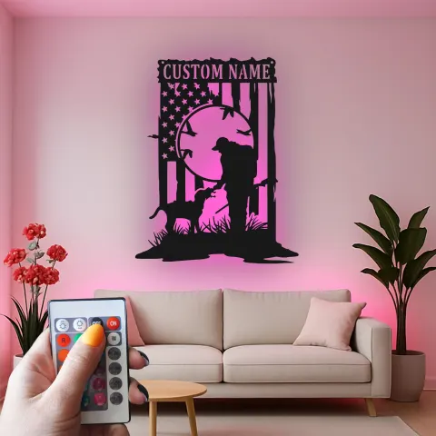Personalisiertes Metallschild für Entenjäger | LED-beleuchtetes Jagdschild | Silhouette eines Labradors | Hütten-Dekor & Geschenk für Outdoor-Enthusiasten alternative Ansicht