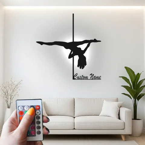 Vista alternativa de Cartel de Baile en Barra Personalizado | Arte de Nombre LED para Decoración de Estudio | Regalo Personalizado para Bailarina | Silueta de Gimnasia en Pared
