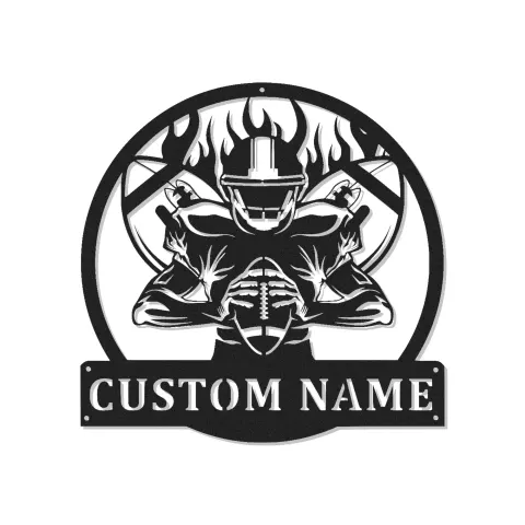 Cartel LED personalizado de jugador de fútbol americano | Arte mural de metal personalizado | Decoración deportiva para habitación juvenil, cueva masculina o regalo para entrenador