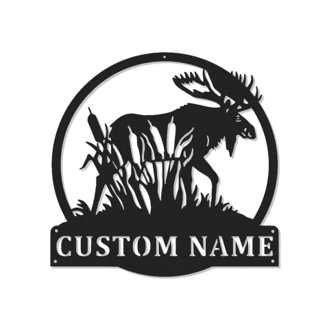 Cartel de metal personalizado de alce macho con LED | Decoración mural de metal cortada con láser | Decoración rústica de cabaña | Regalo personalizado para casa de caza