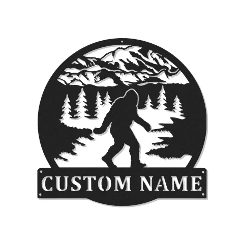 Personalisierte Bigfoot Wald LED Metall-Wandkunst – Einzigartiges Geschenk für Outdoor-Enthusiasten, Hütten- oder Man-Cave-Dekor
