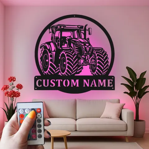 Custom Tractor Led Light Metal Wall Art Personalized Farmer Gift Garage or Barn Decor alternate view