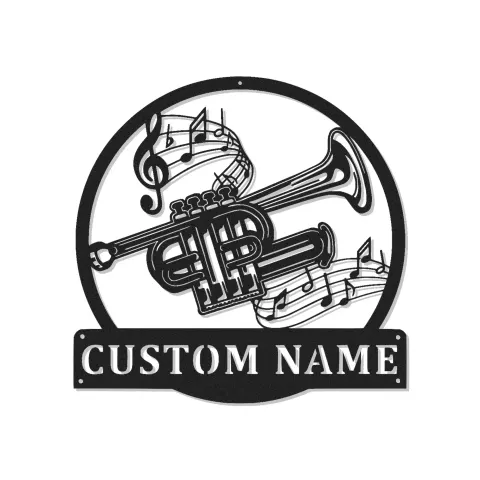 Décoration murale en métal LED personnalisée pour trompette - Cadeau pour musicien, décoration de salle de musique