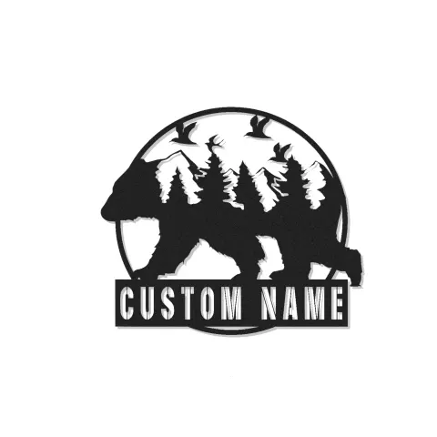 Insegna in metallo LED personalizzata Orso Foresta Regalo per Amanti della Natura Decorazione per Cabina o Lodge 1