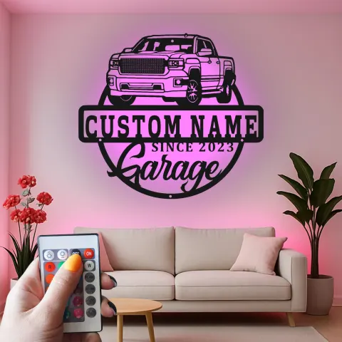Vista alternativa de Cartel de metal LED personalizado para garaje de camiones, regalo para entusiastas de coches, decoración de man cave