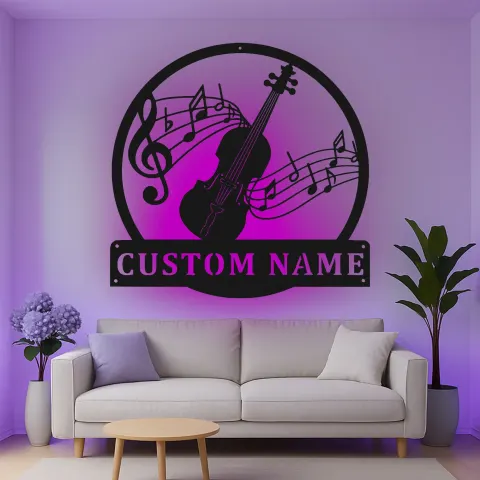 Vue alternative de Décoration murale en métal personnalisée avec notes de musique de violon et rétroéclairage LED