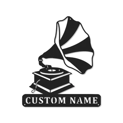 Arte mural de metal LED de gramófono | Regalo personalizado para amante de la música | Cartel de nombre personalizado para decoración retro de hogar y estudio