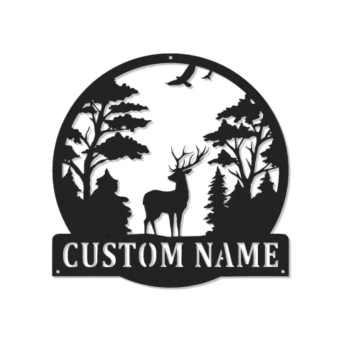 Escena de ciervo en el bosque, cartel de metal LED personalizado, regalo para amantes de la naturaleza, decoración de cabaña o lodge