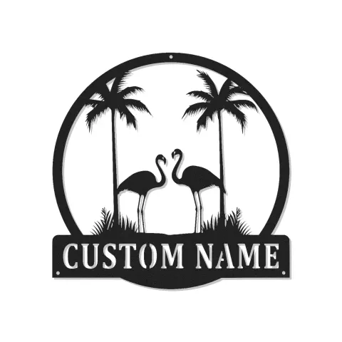 Cartel de metal de flamenco personalizado | Arte mural LED de palmera | Decoración de casa de playa y regalo para patio exterior