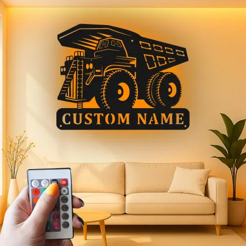 Personalisierte LED-Metall-Wandkunst mit Muldenkipper – Geschenk für Bau-Fans, Deko fürs Kinderzimmer alternative Ansicht