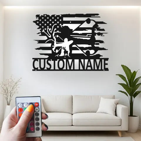 Vista alternativa di Insegna in metallo LED personalizzata per cacciatori di archi - Regalo per appassionati di tiro con l'arco - Decorazione per man cave o garage