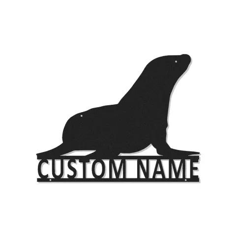Arte in Metallo con Leoni Marini Personalizzati | Insegna con Nome LED per Casa al Mare | Decorazione di Animali Marini Costiera