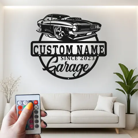 Custom Muscle Car Led Light Metal Wall Art Personalized Garage Gift for Car Enthusiasts Man Cave Decor 4 alternate view