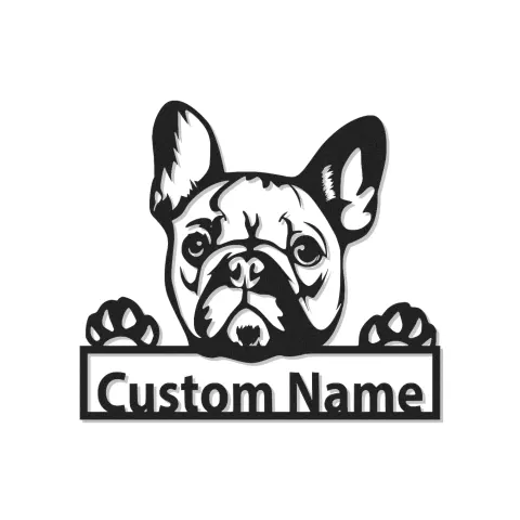 Décoration murale en métal personnalisée en forme de bulldog français avec rétroéclairage LED - Cadeau pour amoureux des chiens