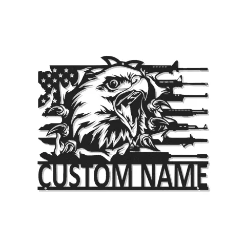 Décoration murale en métal LED personnalisée avec aigle et fusils - Cadeau patriotique pour les vétérans, décor pour man cave ou garage