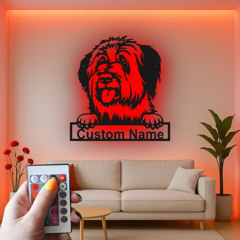 Vista alternativa di Insegna in metallo personalizzata con pastore inglese antico e luce LED regalo per genitori di animali domestici decorazione per soggiorno