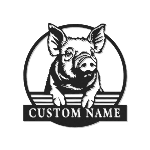 Panneau en métal LED personnalisé avec cochon | Art mural d'animal de ferme personnalisé | Décoration de grange et de cuisine rétroéclairée | Cadeau pour agriculteur