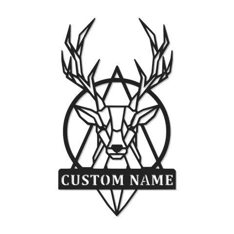 Cartel de metal LED personalizado de ciervo geométrico, regalo personalizado para amantes de la naturaleza, decoración rústica para salón
